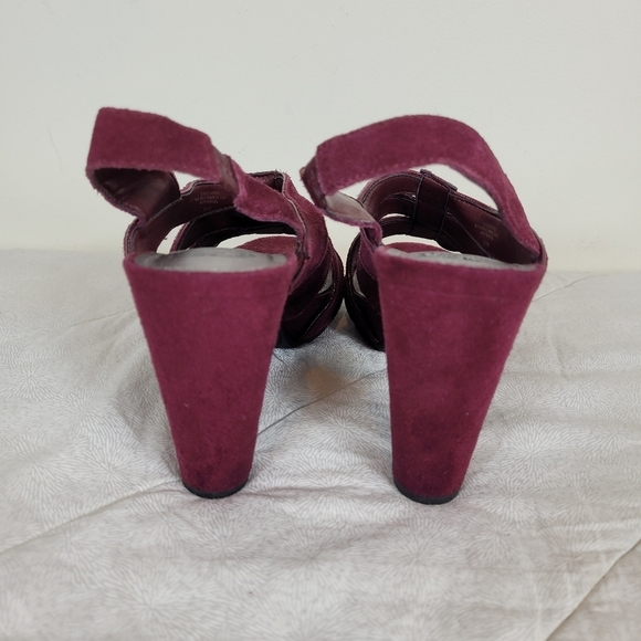 Gianni Bini burgundy suede strappy platform sandals cone heels boho festival 9.5 - Picture 4 of 9